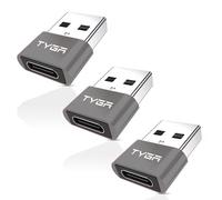TYGA USB C to USB A Adaptor 2.0 - USB C Female to USB A Male Connector for Charging & Data Transfer, Plug-and-Play, Durable Aluminum Housing, Portable Converter for Android & IOS Devices - 3 Gray