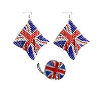TYGFRT 1 Pair of British Flag Earrings, 1 British Flag Flower Brooch, Patriotic Theme Accessories, Commemorative Brooch with Rhinestones, Suitable for Parades and Celebrations.