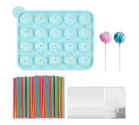 TYGFRT 1 Piece 20-Grid Ice Cream Mold, 100 Pieces Paper Sticks, 100 Pieces Packaging Bag, Round Lollipop Mold, Ball Jelly Mold, Silicone Ice Cube Box, DIY Mold