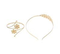 TYGFRT 1 Piece of Golden Patterned Armband, 1 Piece of Leaf Headband, Adjustable Upper Arm Bracelet, Bridal Decorative Headband, Fashion Accessories for Girls.