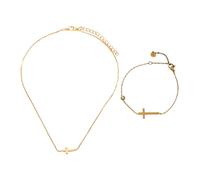 TYGFRT 1 Piece of Stainless Steel Cross Necklace, 1 Piece of Golden Cross Bracelet, Adjustable Clavicle Chain, Fashion Ladies Jewelry, Daily Wear with Accessories.
