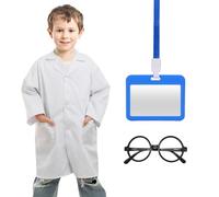 TYGFRT 1 Piece White Children's Role-Playing Costume, Doctor/Scientist, Unisex-Kids, Ages 10+, COSTUME_OUTFIT, Kids, Includes ID Holder & Glasses