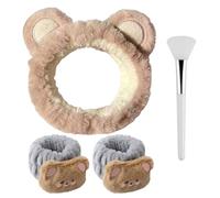 TYGFRT 1Pc Makeup Headband, 2Pcs Wristband, 1Pc Mask Scraper, Skin Care Headband, Funny Headband, Bear Ear Headband Set