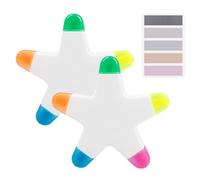 TYGFRT 2 Five-Pointed Star Highlighter Pens, 100 Index Stickers, Five-Pointed Star All-In-One Pen, 5-Color Marker Pen, Creative Highlighter Pen, Five-In-One Star Pen, School And Office Stationery