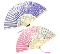 TYGFRT 2 Folding Fans, Retro Fans, Classic Folding Fans, Children'S Dance Fans, Handheld Bamboo Fans, Folding Fans With Tassels, Suitable For Party And Role Play Props Decoration