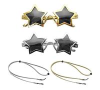 TYGFRT 2 Pairs Of Five-Pointed Star Sunglasses, 2 Pieces Of Eyeglass Cords, Fashionable Five-Pointed Star Glasses, Novelty Prom Glasses, Beach Sunglasses, Double Star Sunglasses, Party Photo Props