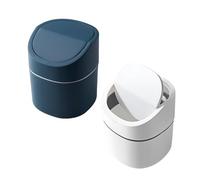 TYGFRT 2-Piece Mini Desk and Kitchen Trash Cans with Lid (Blue and White)
