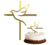 TYGFRT 2 Pieces Cake Decoration Inserts, Cross Cake Decoration, Dove Cake Decoration, Christening Cake Decoration, Shiny Cake Decoration, Exquisite Cake Decoration for Wedding, Birthday, Party (Gold)