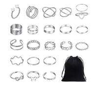 TYGFRT 22 Adjustable Rings - Ladies Thumb & Stackable Ring Set, Silver Color
