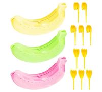 TYGFRT 3-Piece Banana Box, 10-Piece Banana Fruit Fork, Banana Storage Box, Anti-Crush, Banana Protective Container, Portable Banana Box, Suitable for Traveling and Camping to Keep Bananas Fresh