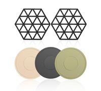 TYGFRT 3 Silicone Bowl Mats, 2 Black Coasters, Silicone Pot Mats, Silicone Coasters, Round Silicone Mats, Pot Coaster Set
