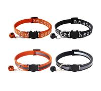 TYGFRT 4 Pieces Of Black Cat Head Collars, Adjustable Footprint Safety Buckle, Pet Bell Collar, Reflective Cat Neck Safety Buckle, Pet Outdoor Protective Equipment.