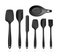 TYGFRT 6pcs Silicone Spatula Set, 1 Silicone Spoon Holder, Baking & Cooking Set, Black