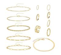 TYGFRT 7 Pieces of Golden Rings, 6 Pieces of Fashion Bracelets, Simple Joint Rings, Creative Stacking Rings, Ladies Bracelet Jewelry Set.