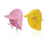 TYGFRT Pack of 2 Children's Sun Hat, Foldable Sun Hat, Uv Protection, Fishing Hat, Elastic Adjustable Sun Hat, Breathable and Comfortable Beach Hat (Pink, Yellow)