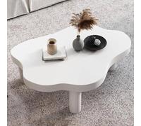 TYHAYJYK Coffee Table Solid Wood, Irregular Solid Wood Cloud Shape Coffee Table Decor With 3 Legs, Cute Modern Round Corner Thicken End Table For Living Room Bedroom Furniture,White-90x60x4
