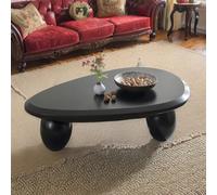 TYHAYJYK Irregular Oval Cloud Coffee Table Wooden Outdoor Coffee Table Contemporary Center Table, Asymmetrical Pedestal Coffee Table with 3 Ball Legs (A, 46.5in)