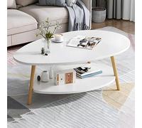 TYHAYJYK Nordic Style Oval Wood Coffee Table with Shelf Creative Design Side Table for Apartment White 39" L x 20" W x 17" H Modern Living Room Furniture