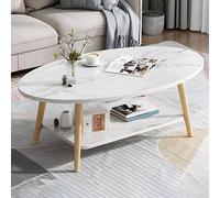 TYHAYJYK Nordic Style Wood Coffee Table with Marble Oval Shape Top and Shelf Creative Design for Apartment Living 39" L x 20" W x 17" H Modern Side Table for Living Room