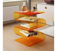 TYHAYJYK S Shaped Acrylic Side Table, Sleek Nightstand, Acrylic Coffee Table, Clear Bedside Table, Magazine Bookshelf, End Table for Living Room, Bedroom, Study, Patio(Orange)