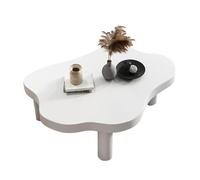 TYHAYJYK Solid Wood Coffee Table, Cloud Shaped Coffee Table, Irregular Solid Wood Coffee Table with 3 Legs, Modern Round Thickened Side Table for Living Room,White-90x60x40cm
