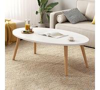 TYHAYJYK Wooden Contemporary Coffee Table with Oval Shape and White Finish Standard Size for Apartments and Sofas 39" L x 20" W x 17" H