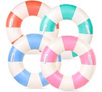 TYHBRV 4Pcs Inflatable Pool Float with Handle 4 Colors Classic Striped Swim Rings Swimming Pool Tubes for Teens Summer Beach Bachelorette Party, 30 x 14 Inch