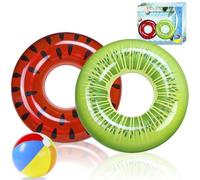 TYHBRV 6 Pack Pool Floats Kids, Pool Swim Tubes Rings(4 Pack) - 4Pcs Inflatable Big Floaties Beach Swimming Toys with 2Pcs Beach Balls for Adults Raft Floaties Toddlers(05 Watermelon Red Kiwi Green)