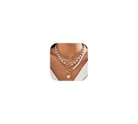 TYHBRV Layered Gold Necklace for Women Chunky Gold Silver Necklace Stack for Women Retro Pearl Heart Pendant Necklaces Gold Jewelry Set(A3)
