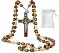 TYHBRV Made in Italy Rosary Blessed by Pope Francis Vatican Rome Holy Father Medal Cross Saint Benedict Patron Saint of Students Honor Veterans US Army solders Addiction Dependence (Brown)