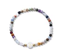 TYHBRV Natural Stone Initial Bracelet Elastic Faux Mother-Of-Pearl Bead Bracelet with A-Z Letter Jewellery for Women Men(H)