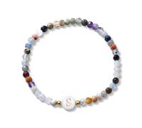 TYHBRV Natural Stone Initial Bracelet Elastic Faux Mother-Of-Pearl Bead Bracelet with A-Z Letter Jewellery for Women Men(S)