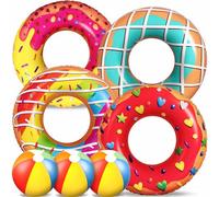 TYHBRV Our 7-Pack Luau Pool Floats: Inflatable Floaties Rings and Beach Balls, Floating Tubes & Toys for Kids Adults, Swimming Beach Pool Party Decorations(7pcs-donut rings with balls)