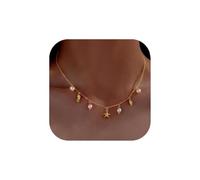 TYHBRV Seashell Starfish Necklace for Women Conch Shell Summer Pearl Beach 14k Gold Layered Dainty Choker (3 Layered Necklace)(Fish Pearl Nceklace)