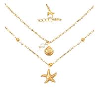TYHBRV Shell Necklace for Women, Seashell Starfish Pearl Pendant Charm Jewelry Adjustable Beach Summer Necklace Decorations and Perfect Anniversary Birthday Gifts