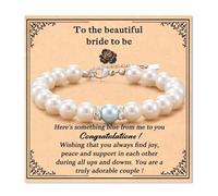 TYHBRV Something Blue Gift for Bride Bridal Shower Gifts for Bride to be White Blue Pearl Bracelets for Wife with Meaningful Card Wedding Accessories Jewelry(A1:something Blue)