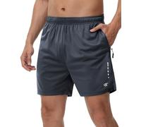 Tyhengta Athletic Shorts Men Breathable Gym Training Shorts Zipper Pocket Workout Running Shorts Quick Dry Sport Shorts Grey Blue,S