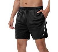 Tyhengta Mens Gym Shorts with Zip Pockets Running Shorts Moisture Wicking Sport Shorts Breathable Workout Fitness Shorts Black,S