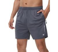 Tyhengta Running Shorts Men Zip Pockets Gym Shorts Quick Dry Sport Jogging Shorts Athletic Workout Shorts with Pockets Dark Grey,XXL