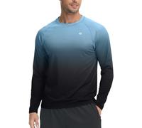 Tyhengta Sun Protection Shirts Men Quick Dry Rash Vest Long Sleeve Tops UV Protection Tee Shirt Moisture Wicking Hiking Shirts Grey Blue/Black,L