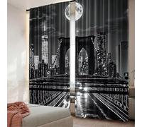 TYHKXAI 2 Panels Black and White Blackout Curtain New York City Night Scene Urban Life Brooklyn Manhattan for Bedroom Living Room WxH/2x208x208cm