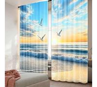TYHKXAI 2Pcs Birds Flying by the Sea Pattern Curtains Suitable for Bedroom Kitchen Dining Room Living Room Study Office Bathroom WxH/2x100x250cm