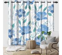 TYHKXAI 2pcs Blue Flowers Window Drapes Green Leaves Bedroom Blackout Curtains Warm Spring Summer Simple Home Interior Curtains WxH/2x250x260cm