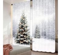 TYHKXAI 2Pcs Christmas Blackout Curtain Natural Winter Forest Snowflake White Snow Tree Home Party Decoration Modern Drapes WxH/2x100x215cm