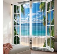 TYHKXAI 2Pcs Coastal Chic Beach Pattern Blackout Curtains Suitable for Bedroom Bathroom Living Room Dining Room Study Room Office WxH/2x225x265cm