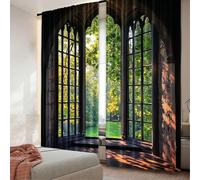 TYHKXAI 2Pcs French Window Landscape Glass Curtains Natural Green Scenery Outside the Window for Bedroom Bathroom Living Room Dining WxH/2x132x158cm