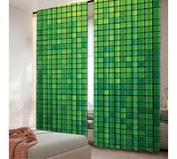 TYHKXAI 2Pcs Green Curtain Abstract Vibrant Square Pixel Mosaic Design Geometric Technology Grid Suitable for Bedroom Bathroom WxH/2x70x230cm