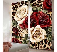 TYHKXAI 2Pcs Leopard Curtain Red and White Rose Floral Curtain Women Lover Romantic Floral Botanical for Bedroom Living Room Dining WxH/2x100x140cm