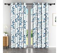 TYHKXAI 2pcs Nordic Style Blackout Curtains Blue Leaf Pattern Decor Home Interior Curtains Modern Window Drapes for Living Room WxH/2x83x140cm