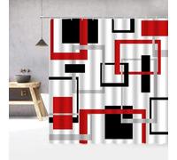 TYHKXAI Abstract Geometric Black White Red Shower Curtain 3D Block Square Elegant Frame Modern Decor Fabric Bathroom with Hook(120x200cm/WxH)
